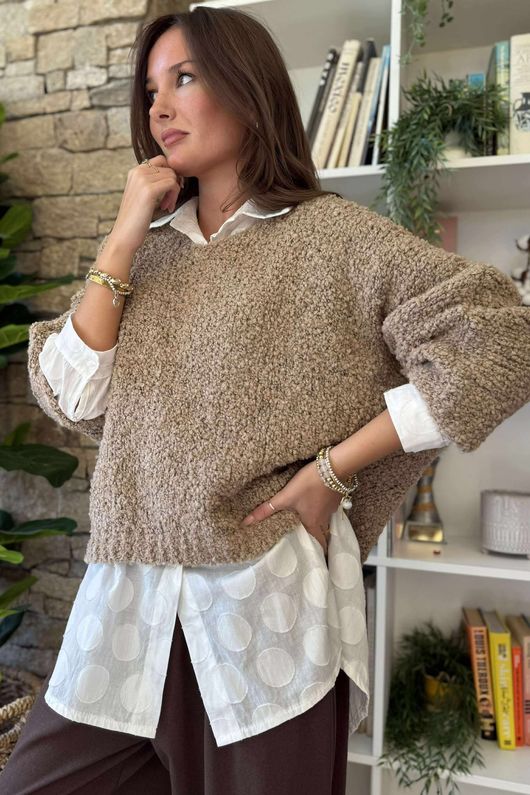 Hygge Boucle Slouch Knit Camel 